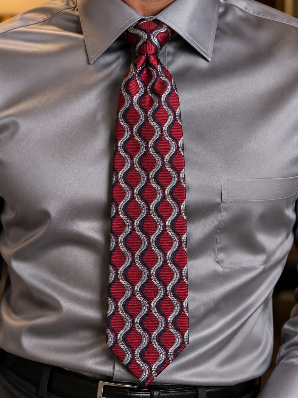 Guy Laroche Homme 100% Silk Men’s Tie Burgundy Blue Geometric 56.5”